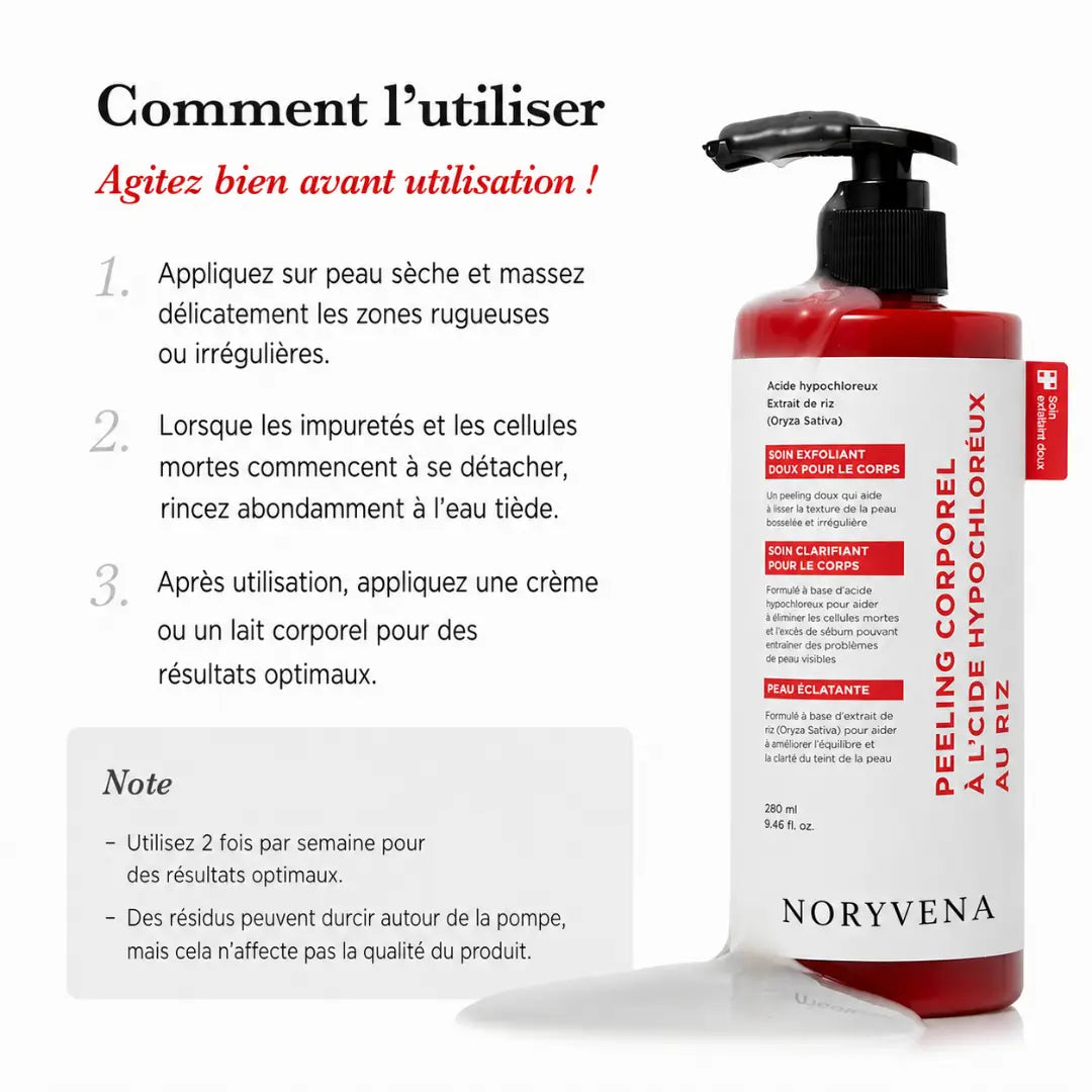 Body Peel Shot à l’Acide Hypochloreux | Sérum Exfoliant Doux pour le Corps contre les Cellules Mortes, les Zones Rugueuses et la Texture Irrégulière | Extrait de Riz et Panthénol pour une Hydratation et un Soin Lissant