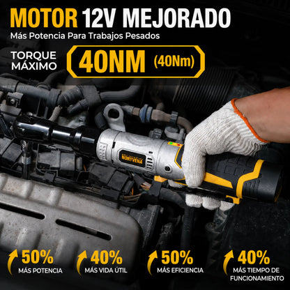 Noryvena™ R22 Llave de Ratchet Eléctrica 12V para Reparación Automotriz – Incluye Batería y cargador