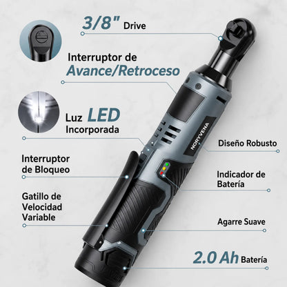 Noryvena™ R22 Llave de Ratchet Eléctrica 12V para Reparación Automotriz – Incluye Batería y cargador