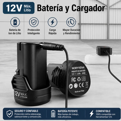 Noryvena™ R22 Llave de Ratchet Eléctrica 12V para Reparación Automotriz – Incluye Batería y cargador