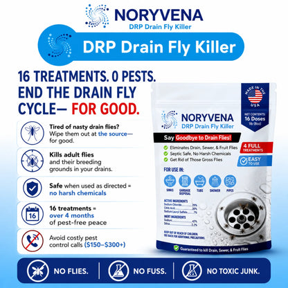 Drain Fly Killer Powder – Eliminates Drain Flies & Sewer Flies in Drains, Sinks, Showers – Fast-Acting Treatment - Septic Safe & Made in USA