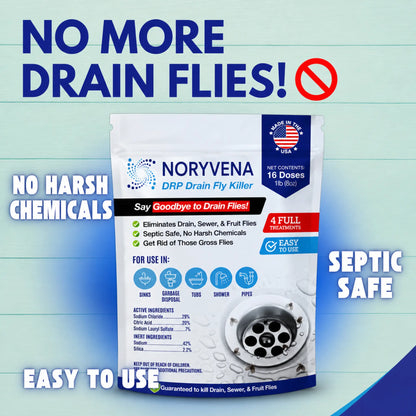 Drain Fly Killer Powder – Eliminates Drain Flies & Sewer Flies in Drains, Sinks, Showers – Fast-Acting Treatment - Septic Safe & Made in USA