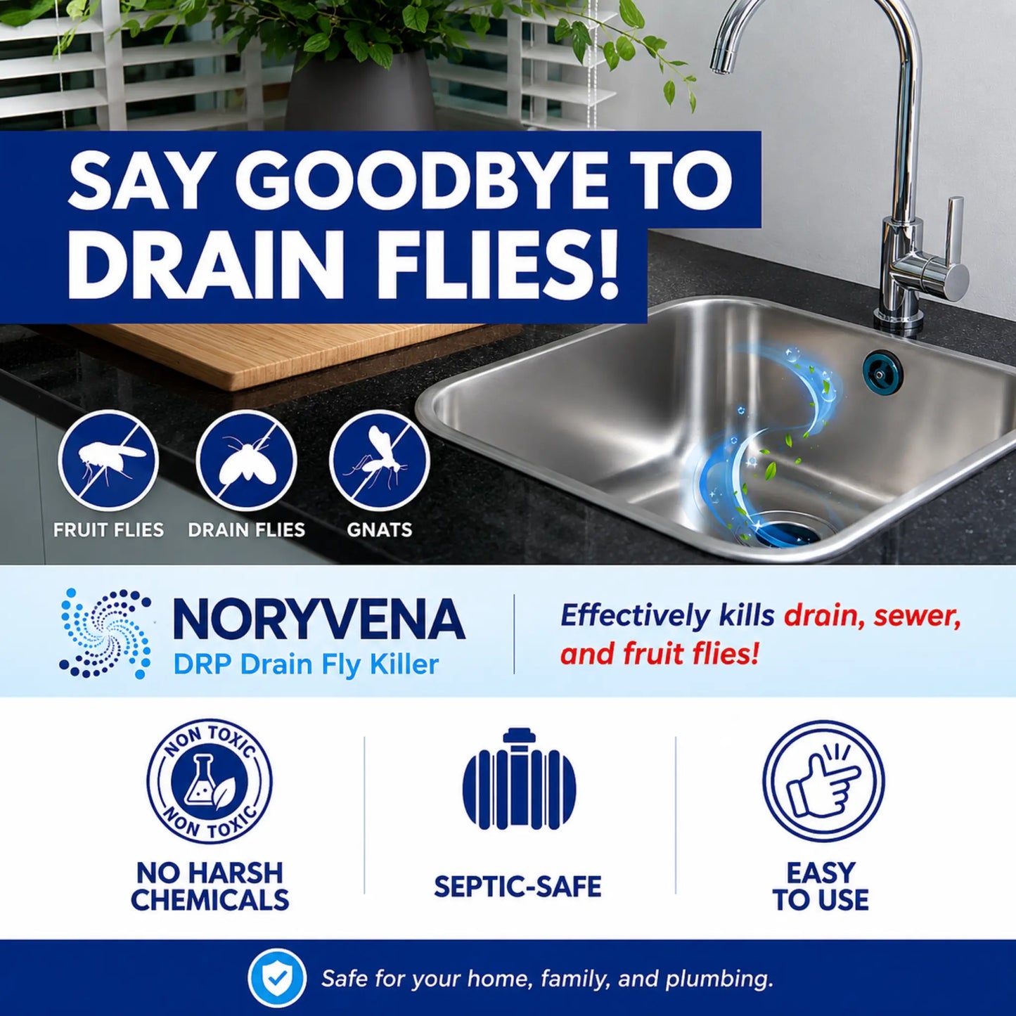Drain Fly Killer Powder – Eliminates Drain Flies & Sewer Flies in Drains, Sinks, Showers – Fast-Acting Treatment - Septic Safe & Made in USA