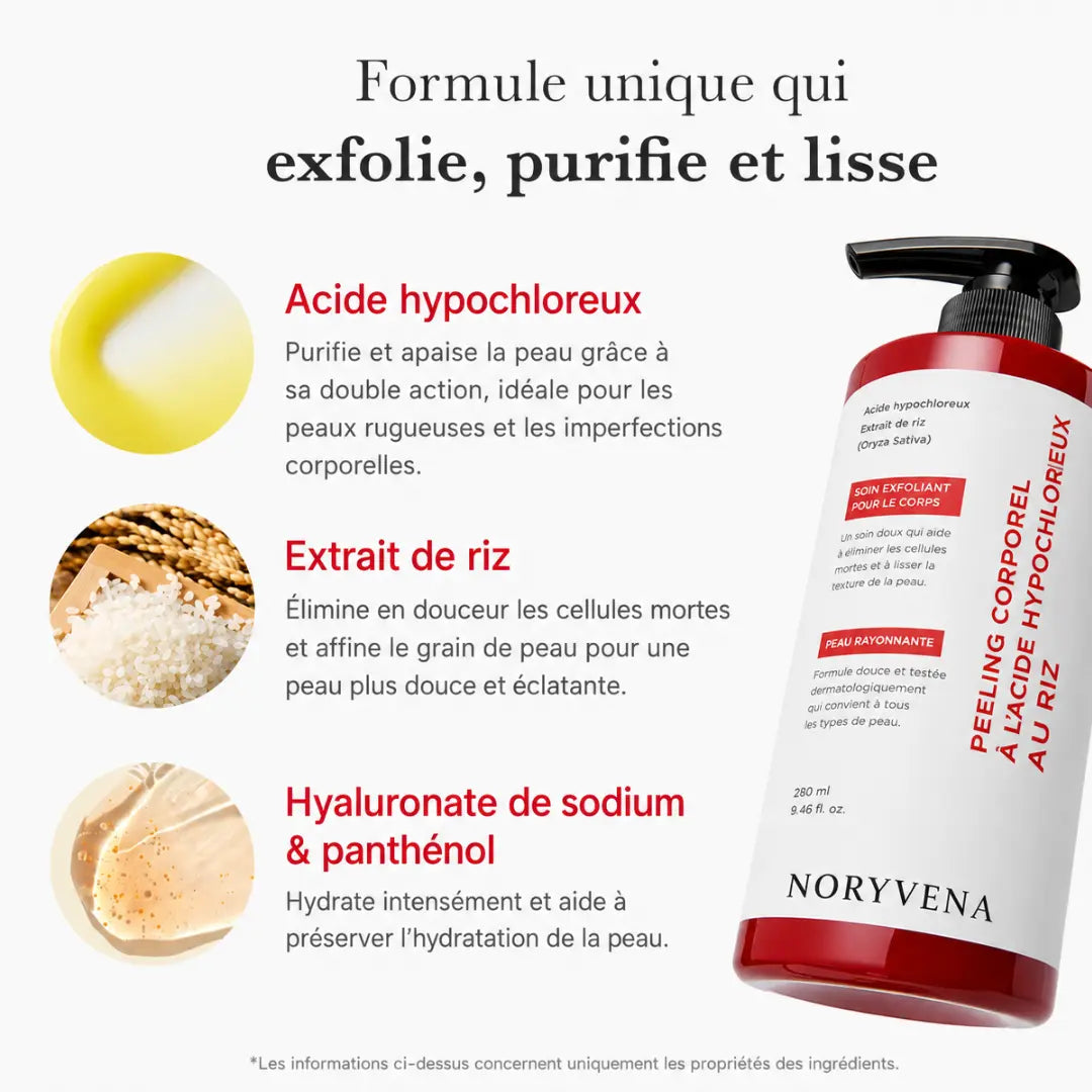 Body Peel Shot à l’Acide Hypochloreux | Sérum Exfoliant Doux pour le Corps contre les Cellules Mortes, les Zones Rugueuses et la Texture Irrégulière | Extrait de Riz et Panthénol pour une Hydratation et un Soin Lissant