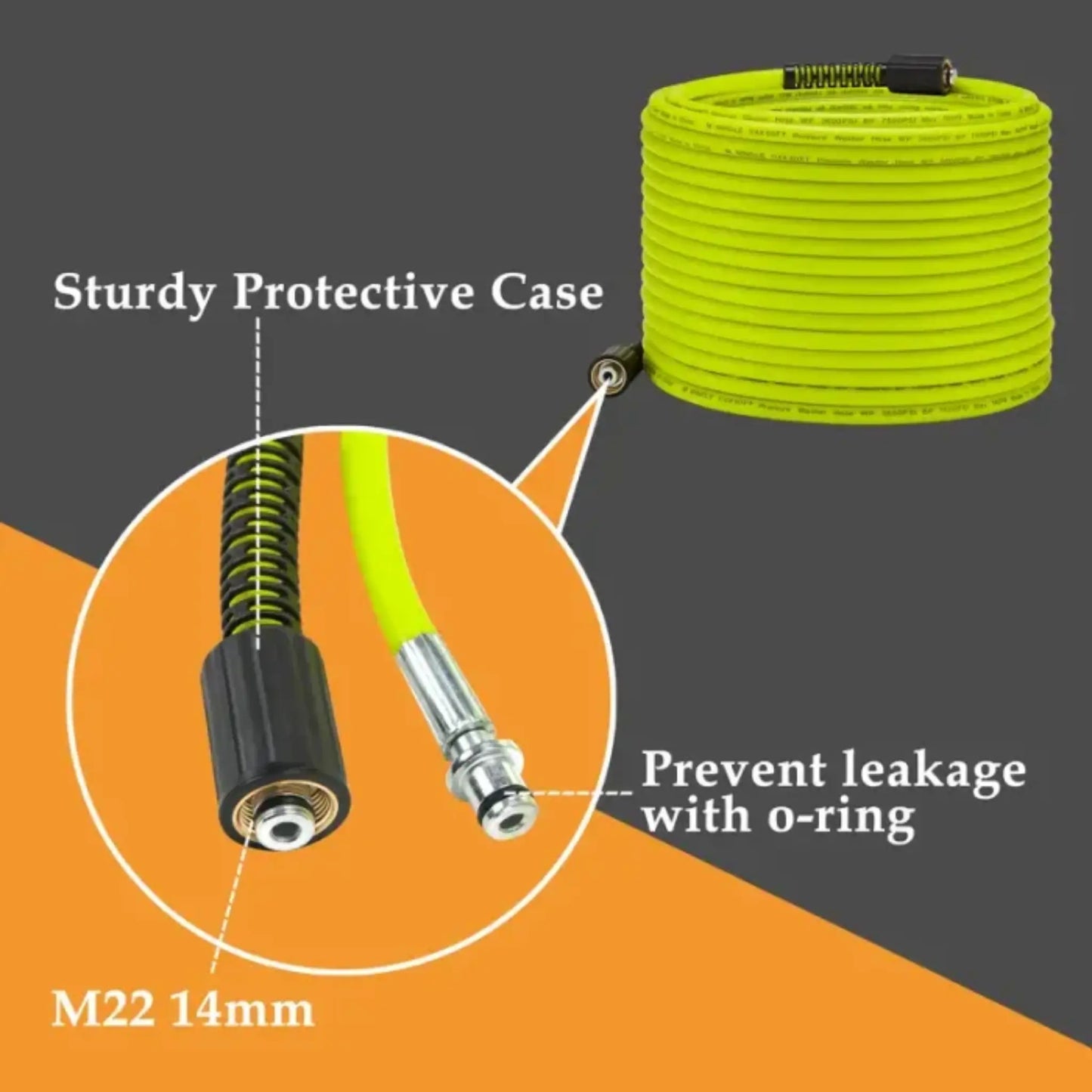 Pressure Washer Hose 50 FT x 1/4", Power Washer Hose Kink Resistant, Universal High-Pressure Washing NORYVENA FGI29 Extension Hoses Replacement, Compatible with M22 Stainless Steel Fittings, 3600 PSI, Green