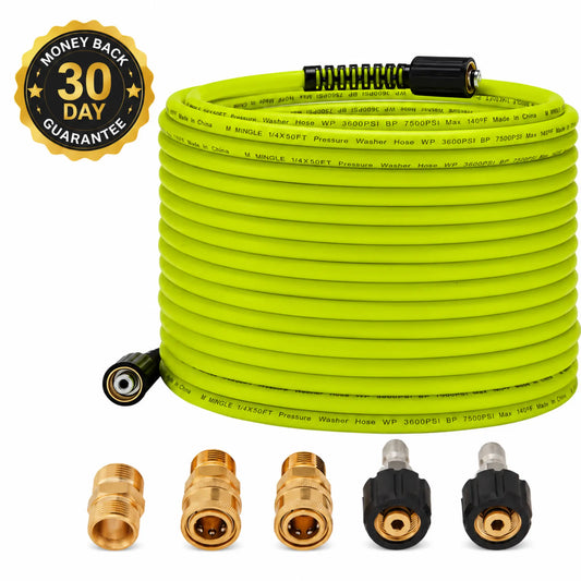 Pressure Washer Hose 50 FT x 1/4", Power Washer Hose Kink Resistant, Universal High-Pressure Washing NORYVENA FGI29 Extension Hoses Replacement, Compatible with M22 Stainless Steel Fittings, 3600 PSI, Green