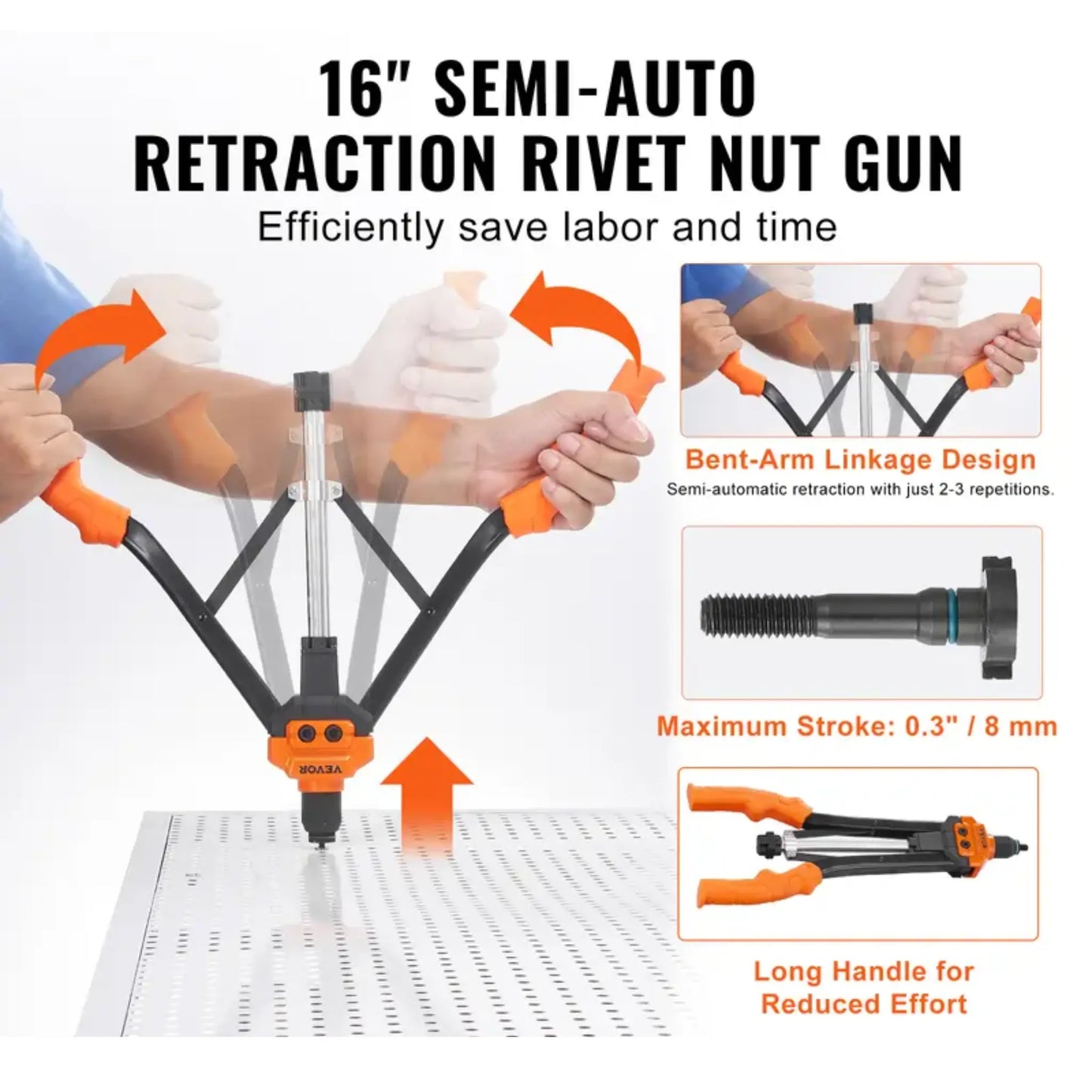 NORYVENA Manual Rivet Nut Riveter 35cm Threaded Insert Pliers with 7 Mandrels 70 Nuts 7 Sizes Riveting Tool with Portable Case for DIY Construction