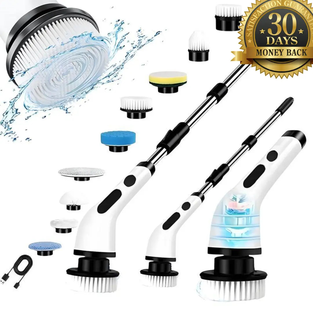 Noryvena Electric Spin Scrubber, Cordless Cleaning Brush with 8 Replaceable Brush Heads, Tub and Floor Tile Sink Mop with 54" Adjustable Handle for Bathroom Kitchen (White)