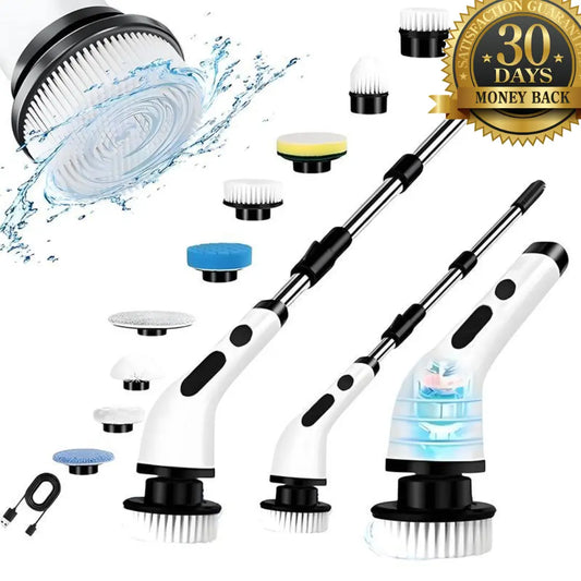 Noryvena Electric Spin Scrubber, Cordless Cleaning Brush with 8 Replaceable Brush Heads, Tub and Floor Tile Sink Mop with 54" Adjustable Handle for Bathroom Kitchen (White)