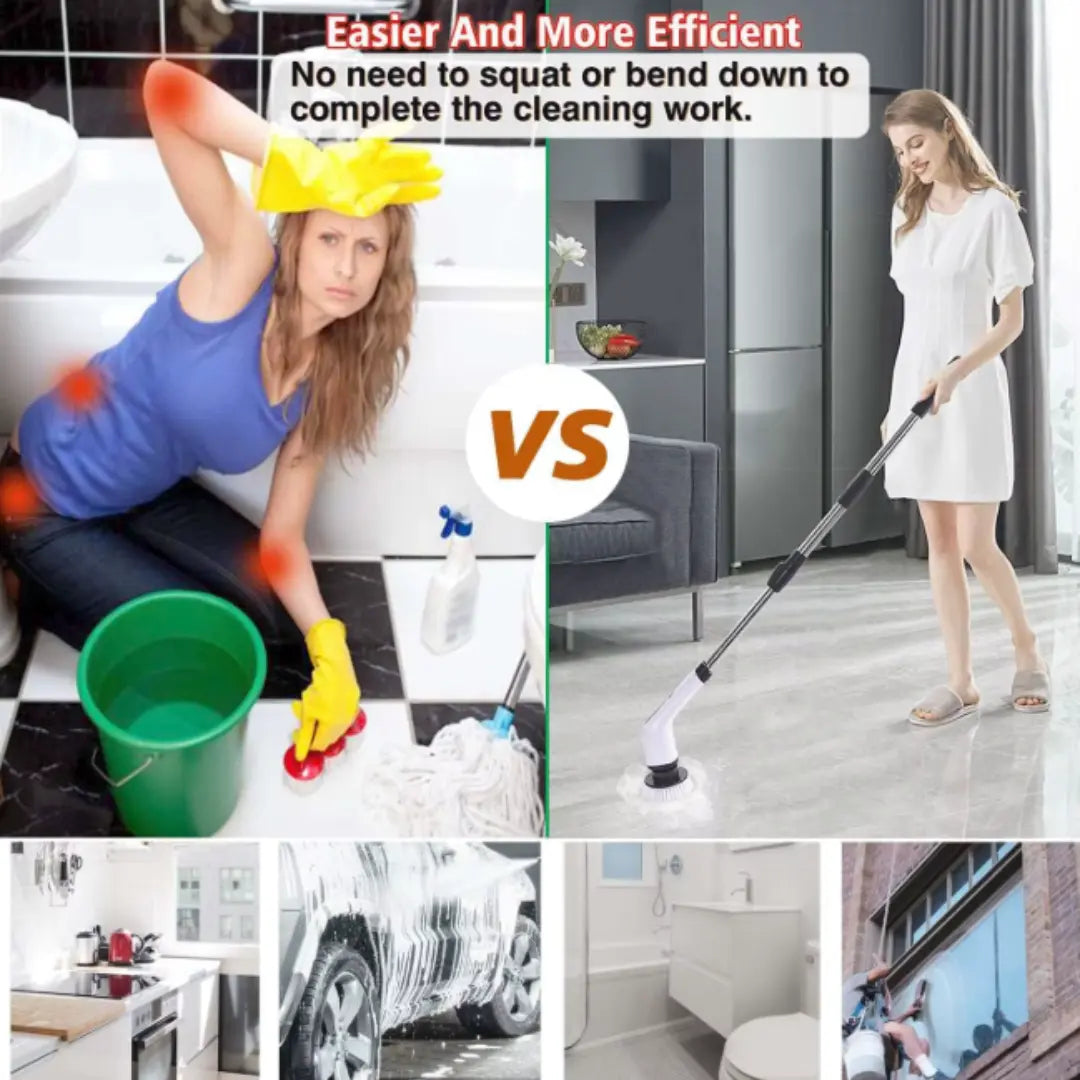 Noryvena Electric Spin Scrubber, Cordless Cleaning Brush with 8 Replaceable Brush Heads, Tub and Floor Tile Sink Mop with 54" Adjustable Handle for Bathroom Kitchen (White)
