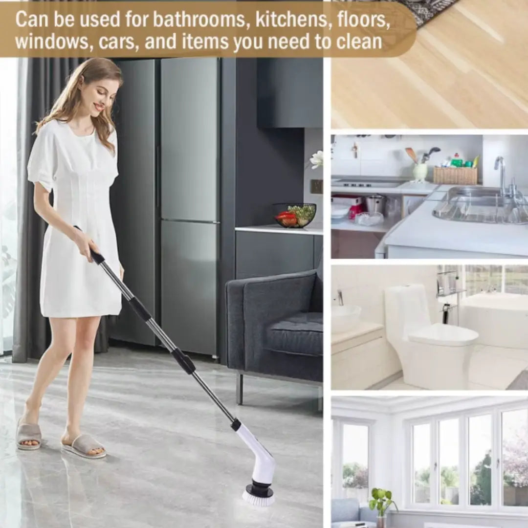 Noryvena Electric Spin Scrubber, Cordless Cleaning Brush with 8 Replaceable Brush Heads, Tub and Floor Tile Sink Mop with 54" Adjustable Handle for Bathroom Kitchen (White)