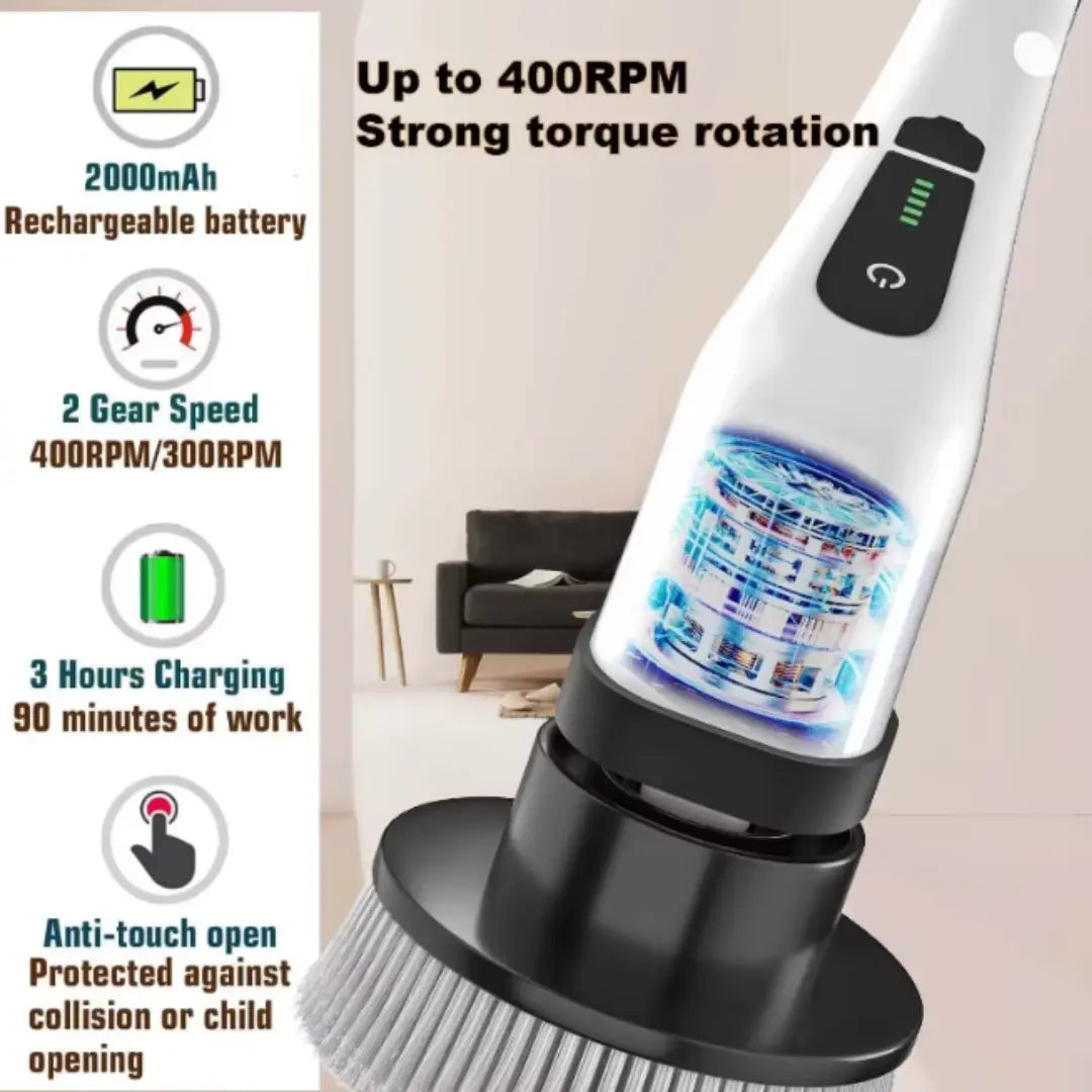 Noryvena Electric Spin Scrubber, Cordless Cleaning Brush with 8 Replaceable Brush Heads, Tub and Floor Tile Sink Mop with 54" Adjustable Handle for Bathroom Kitchen (White)