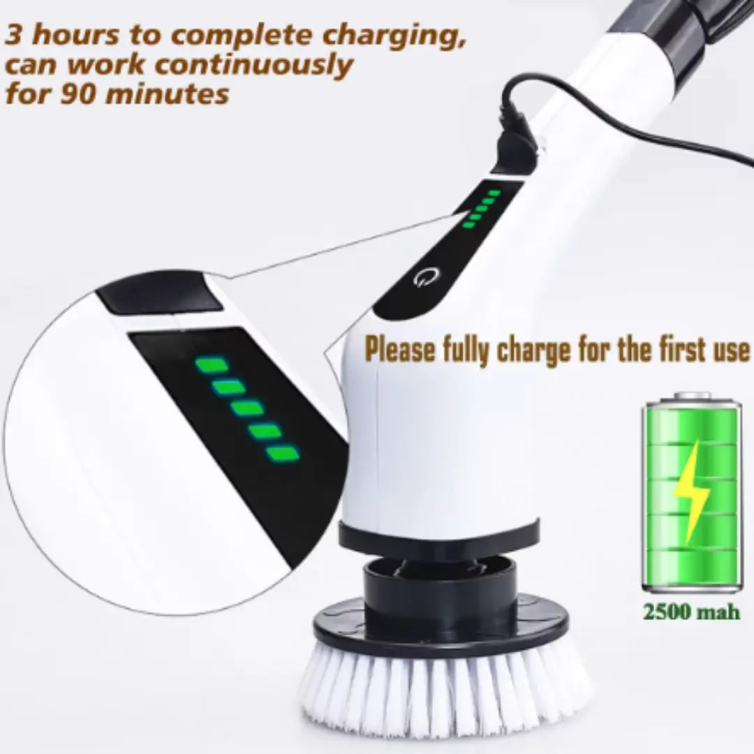 Noryvena Electric Spin Scrubber, Cordless Cleaning Brush with 8 Replaceable Brush Heads, Tub and Floor Tile Sink Mop with 54" Adjustable Handle for Bathroom Kitchen (White)