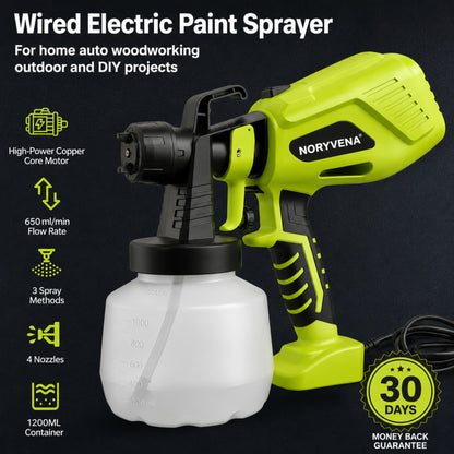 NORYVENA Paint Sprayer, Equipped with a 1200ml Large-Capacity Spray SX2 Gun and Cleaning Accessories, Adjustable Flow Control, 4 Nozzles, and 3 Spray Modes