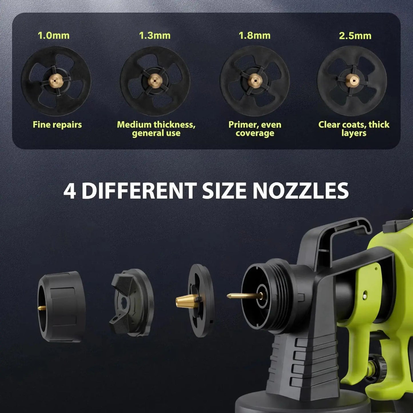 NORYVENA Paint Sprayer, Equipped with a 1200ml Large-Capacity Spray SX2 Gun and Cleaning Accessories, Adjustable Flow Control, 4 Nozzles, and 3 Spray Modes