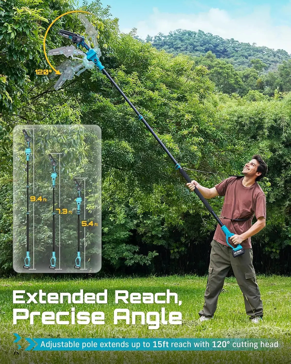 Noryvena X6 Cordless 2-in-1 Pole Saw & Mini Chainsaw – 15cm Electric Tree Trimmer with Extension Pole, Dual Battery & Fast Charger