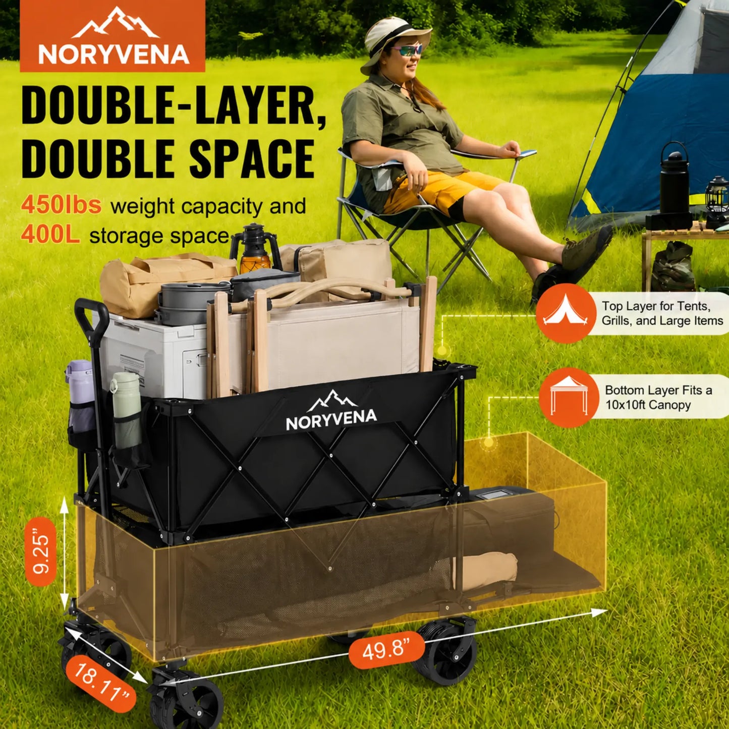 NORYVENA 450LB Heavy Duty Folding Wagon Cart